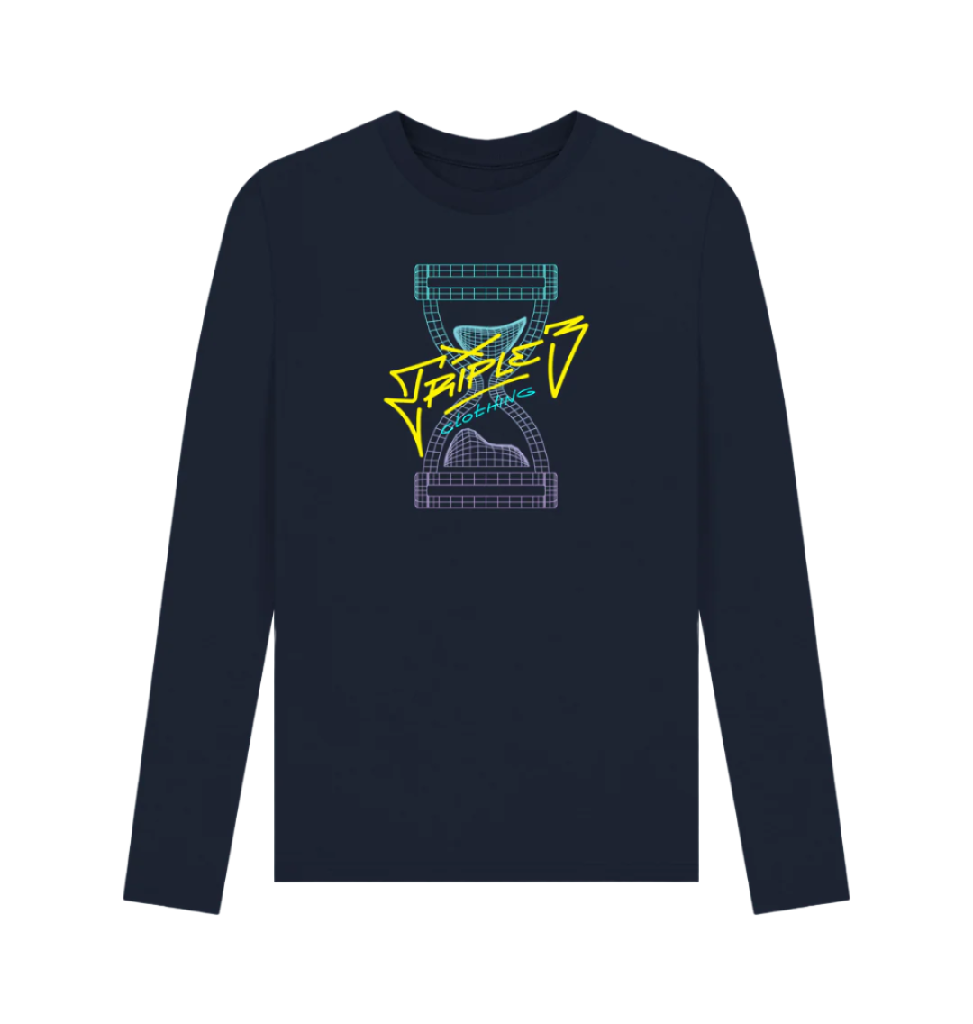 Navy Blue Triple 3 Wireframe Fader Long Sleeve T-Shirt
