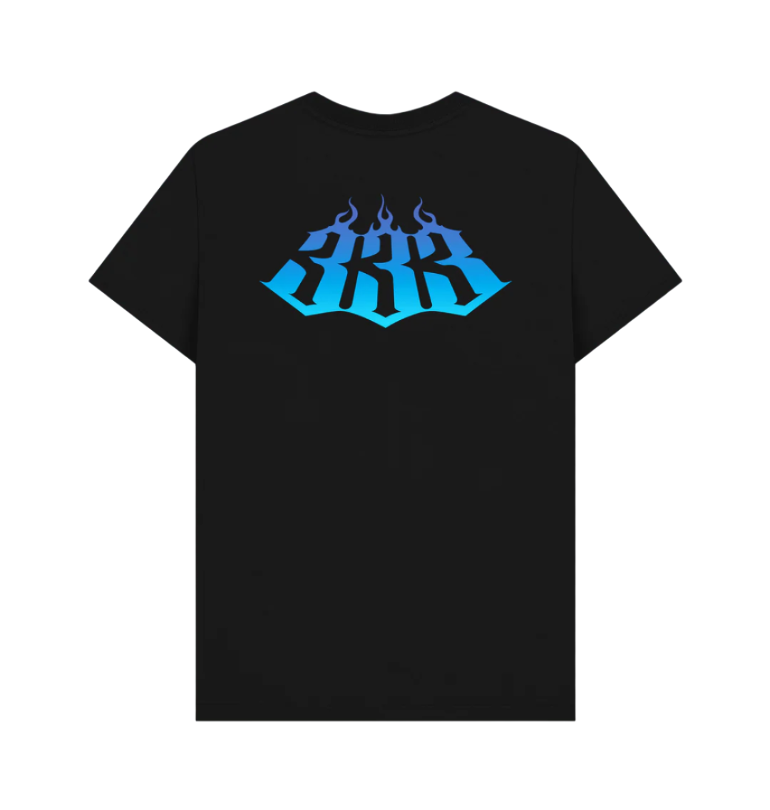 Large back print flaming threes skateboard tee