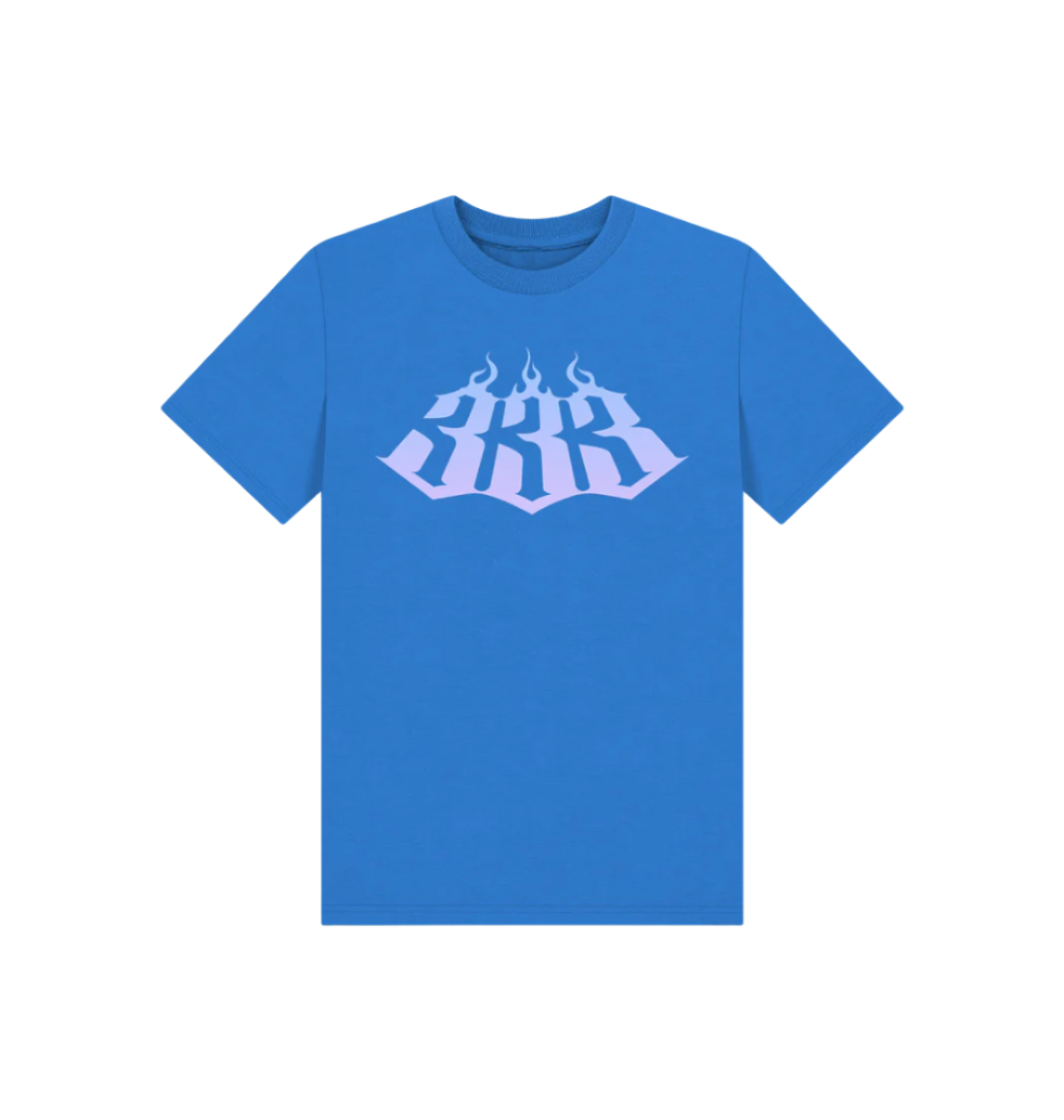 Bright Blue Flaming Threes Kids Skate T-Shirt