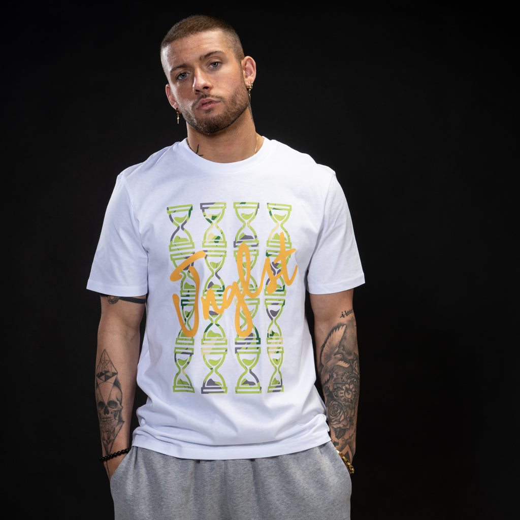 White Skateboard T Shirt with Camo Jnglst Detail