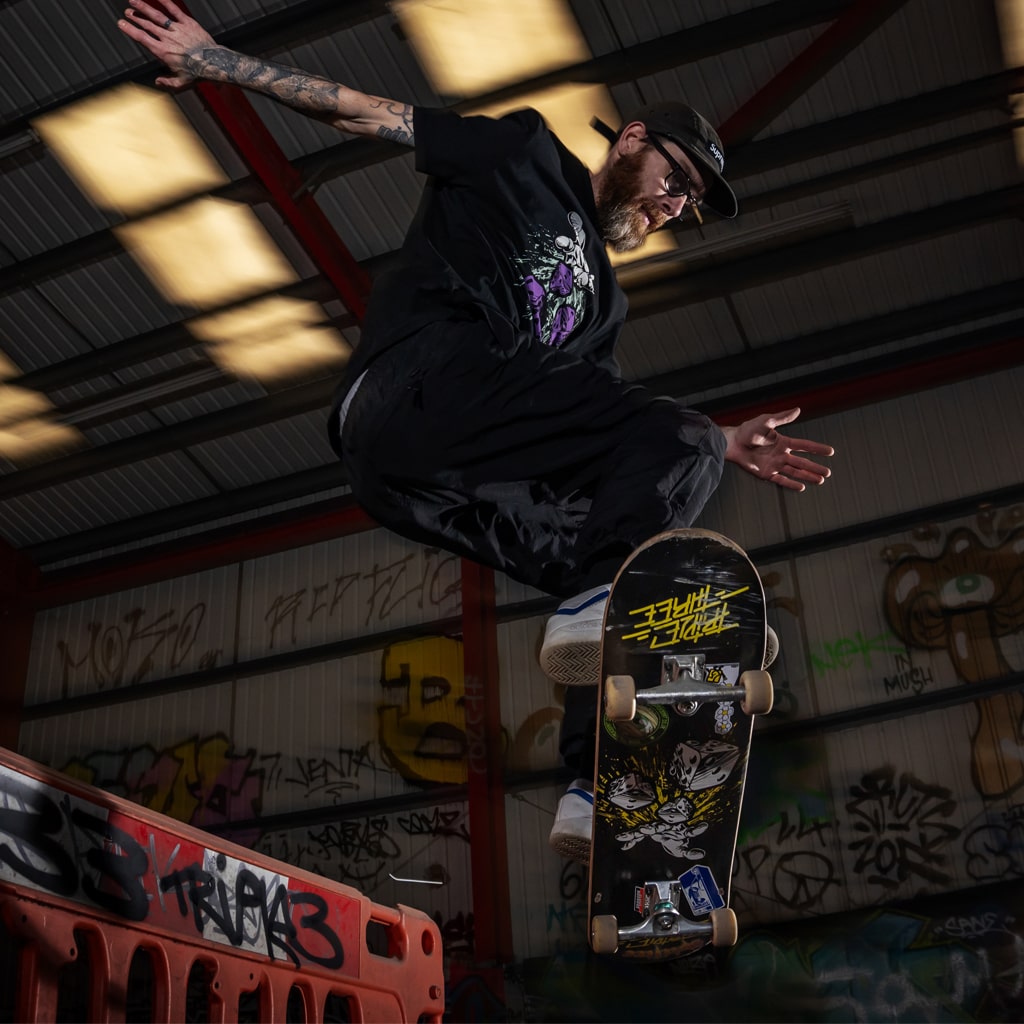 RIck Swift riding a Lucky Dice Triple 3 Skateboard Deck