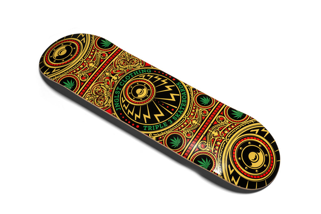 8.75 Wooden Skate Deck with Intricate Skate Life Design