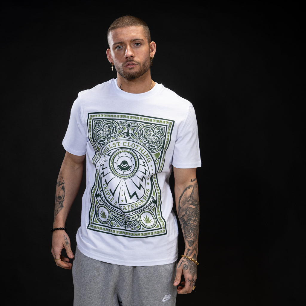 White Skate Life Green print t shirt