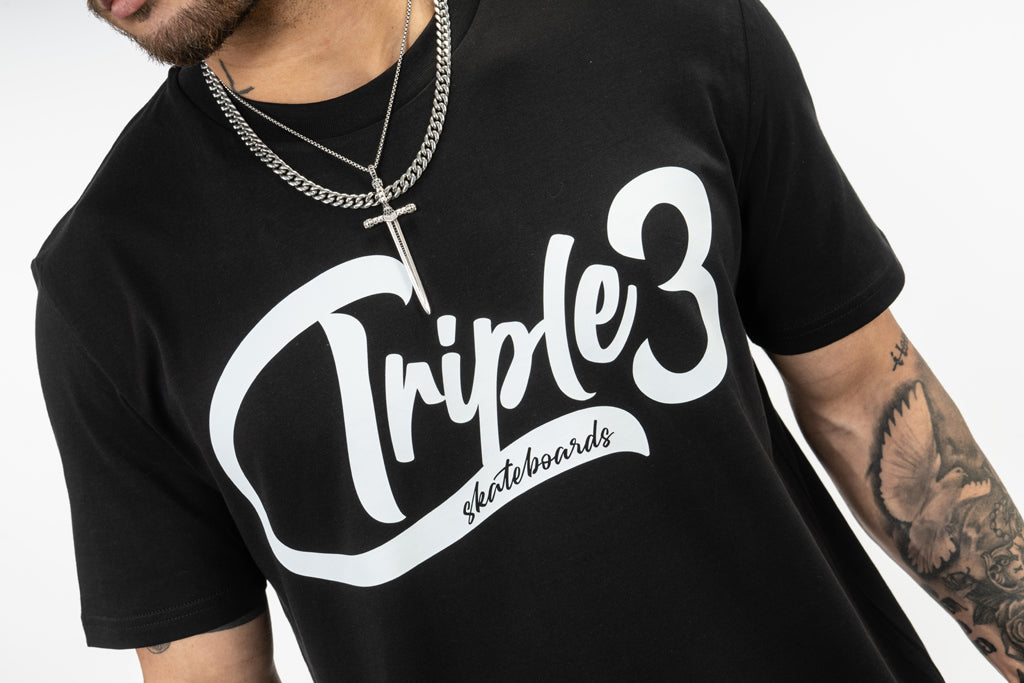 Organic Cotton Black Triple 3 Skateboards T Shirt