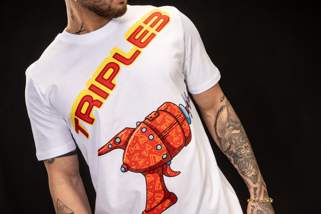 White Ray Gun Close Up Wrapped T Shirt