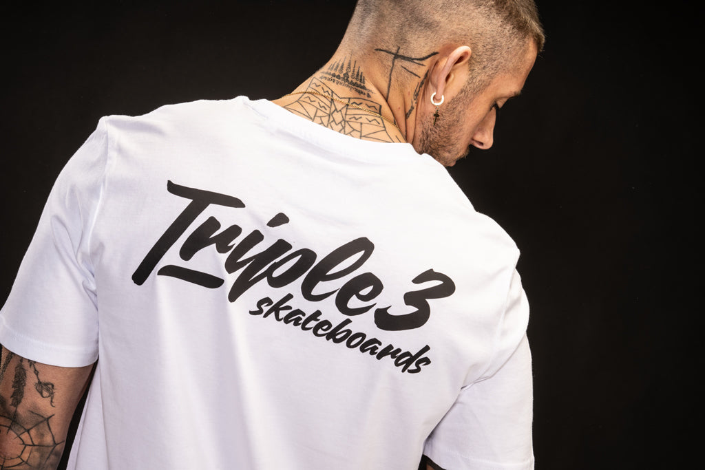 White Skate T Shirt large back print