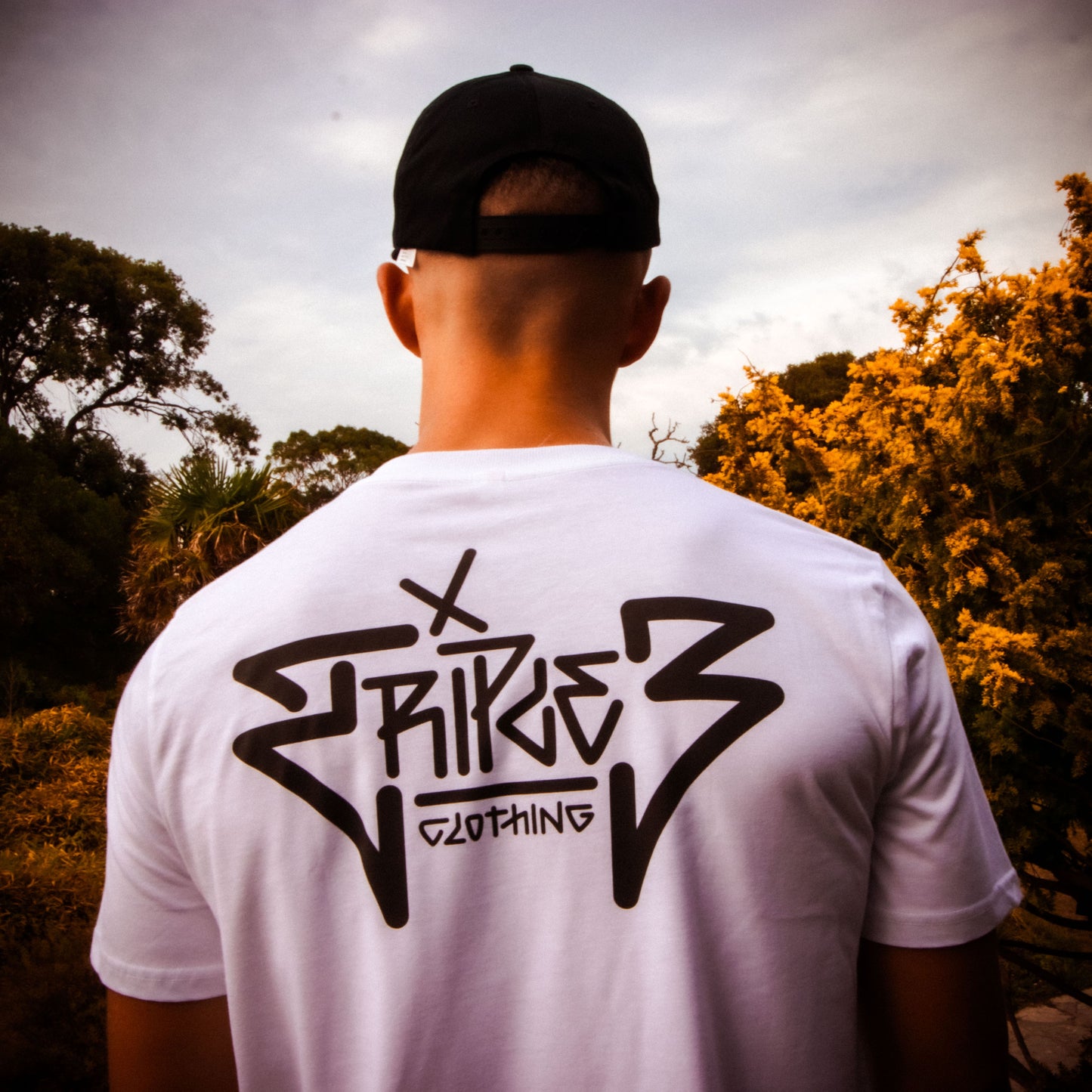 white back print streetwear skate t shirt