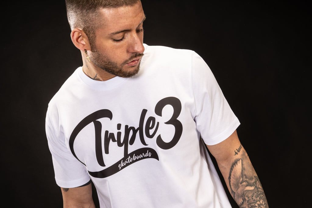 White Triple 3 Skateboard T Shirt