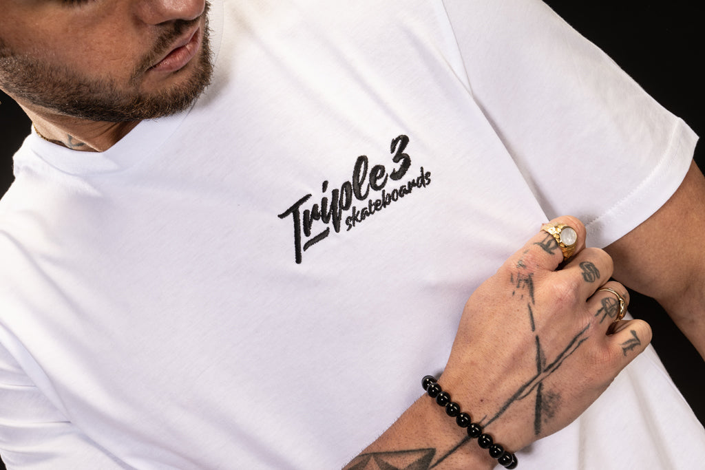 White Skateboarding Triple 3 T Shirt