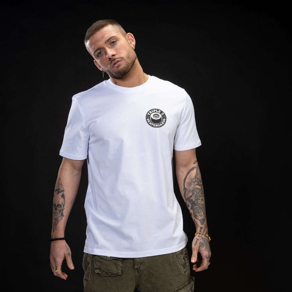 White Triple 3 Skateboarding T Shirt