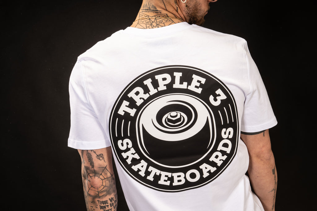 Triple 3 Skateboarding Wheel T Shirt back