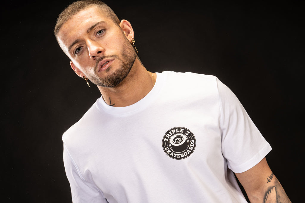 White Organic Skateboarding T-Shirt front