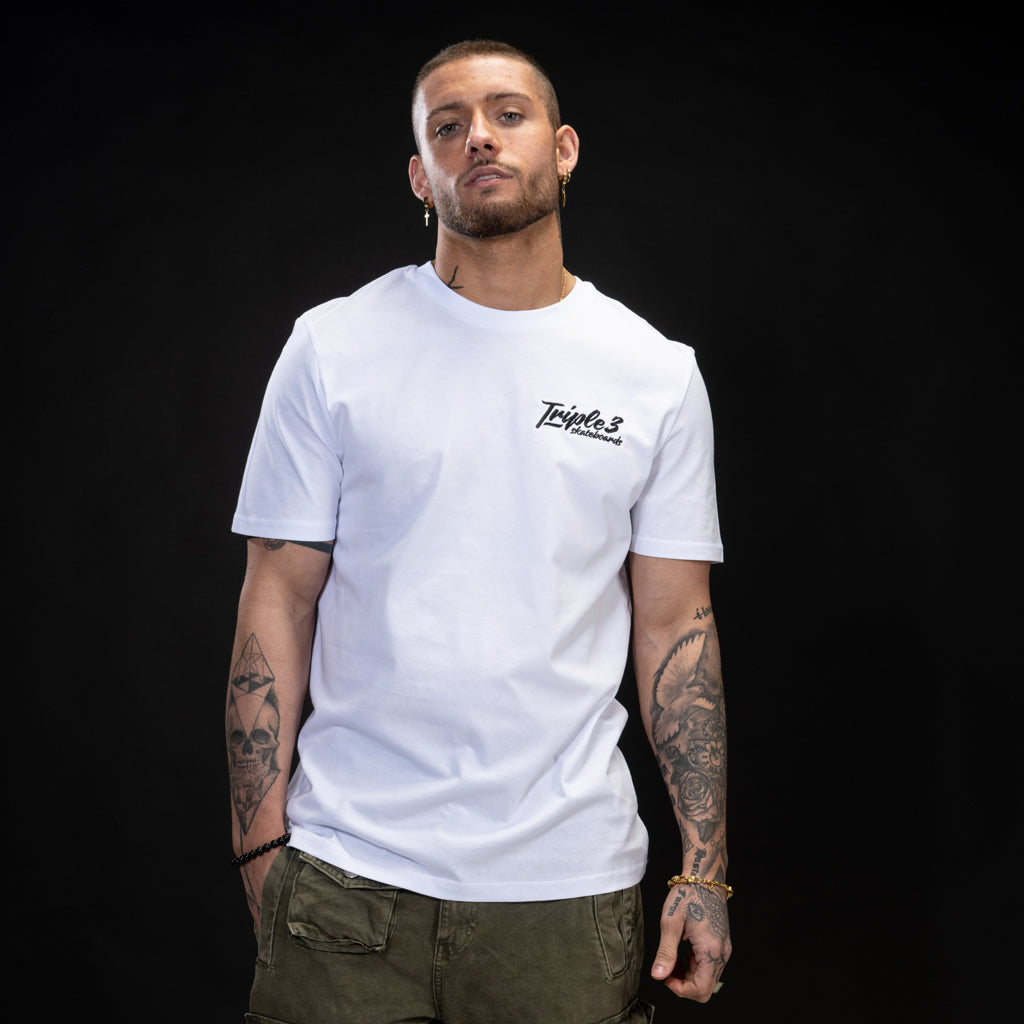 White Skateboard T Shirt with Small front print