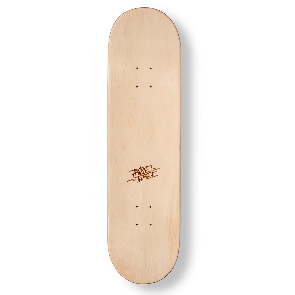 wooden skateboard deck with hand engraved logo