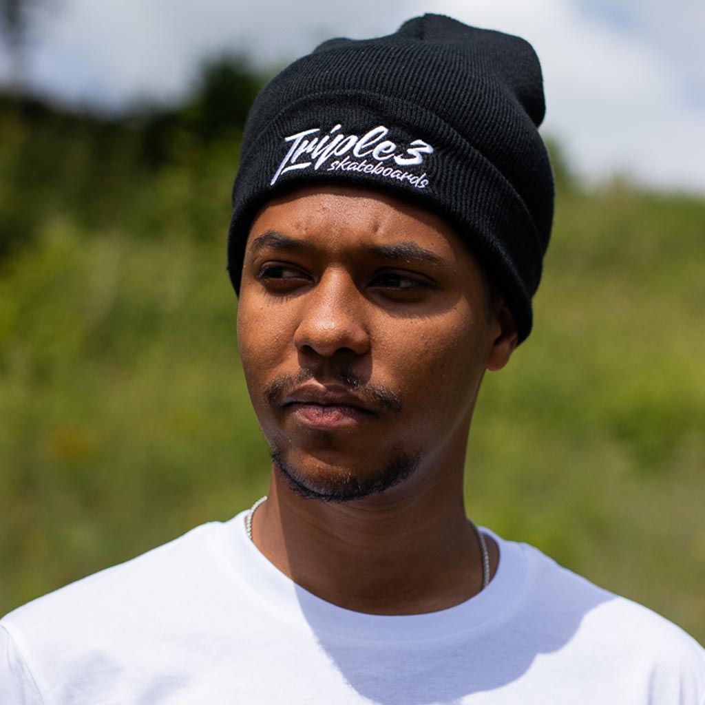 Black Triple 3 Beanie
