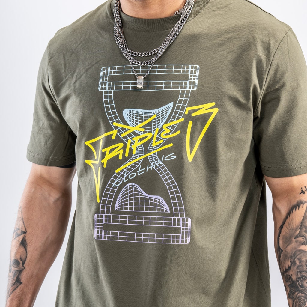 Khaki Army Green Triple 3 Skate Wirefrae Graphic T Shirt